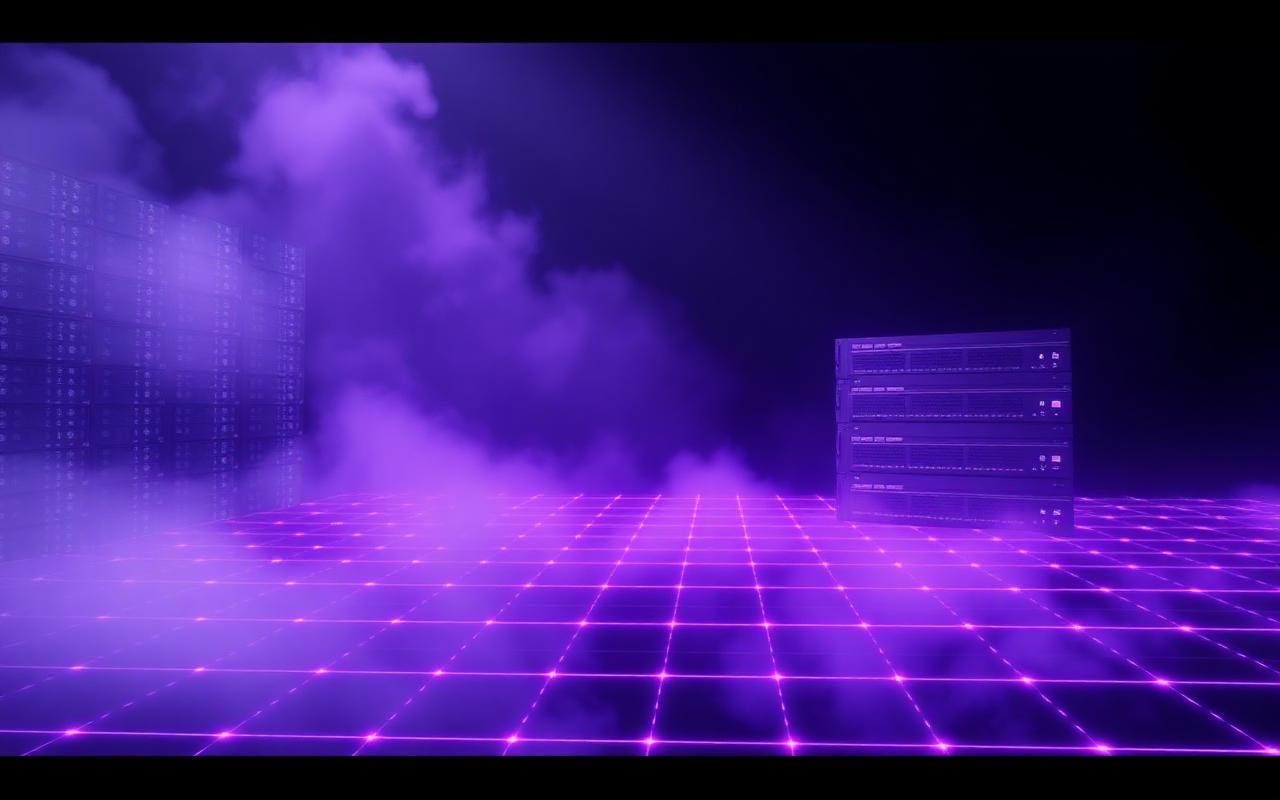 Server racks and cloud infrastructure grid representing IT architecture planning