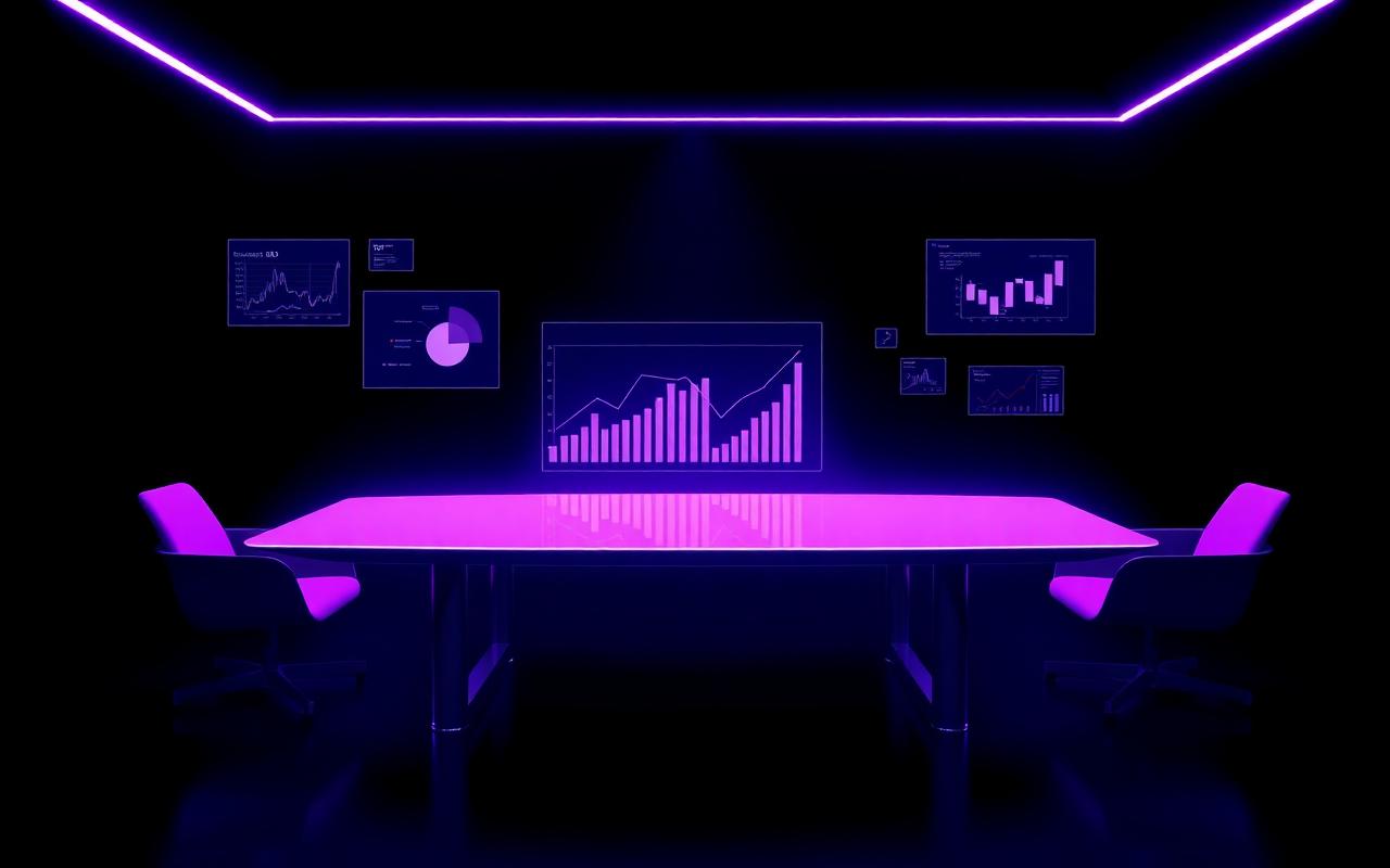 Boardroom with floating analytic charts